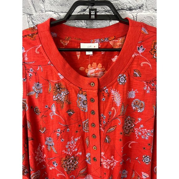 J. Jill Red Floral Sleeveless Henley Top Women 2X Button Front Casual - Picture 5 of 8